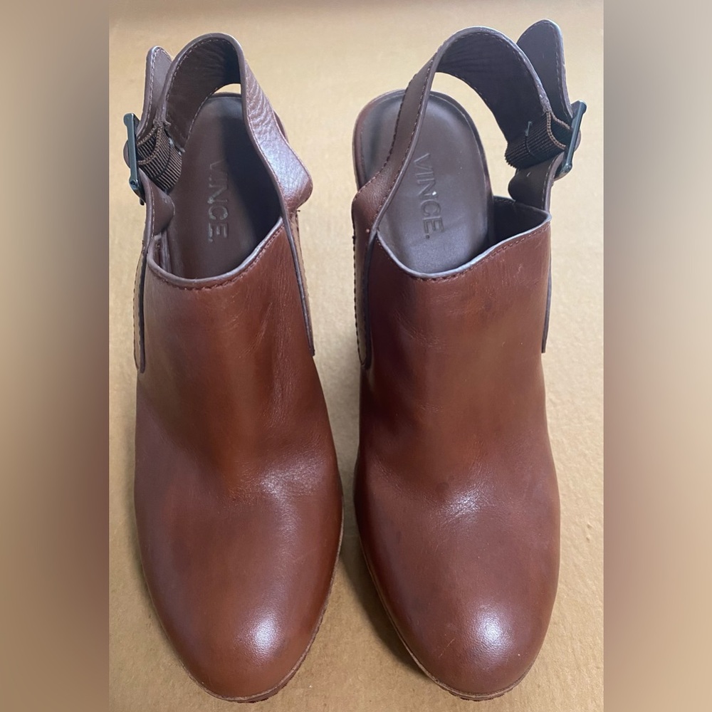 Vince Tan Leather Slingback Mules